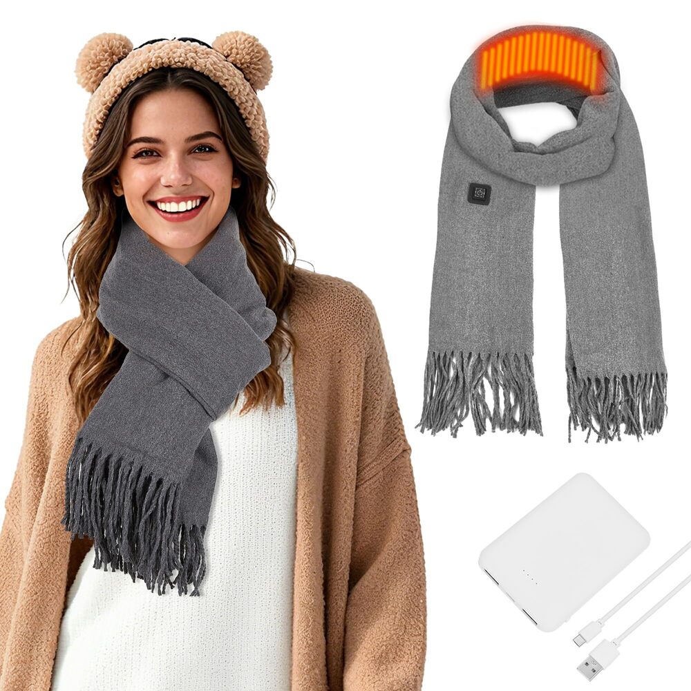 8392 Heated Scarf , Rechargeable 5000mAh Electric Neck Warmer, 3 Heat